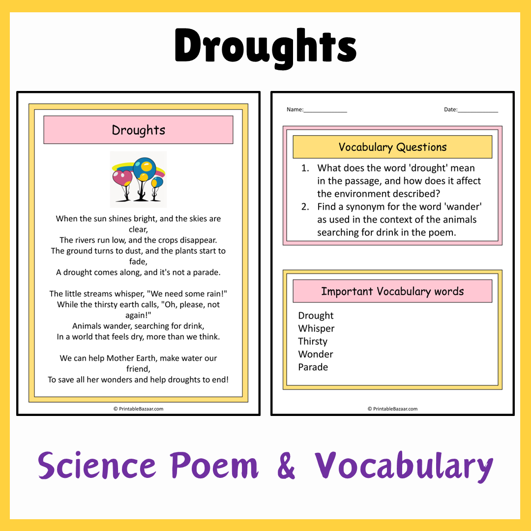 Droughts | Science Poem Reading Comprehension Activity