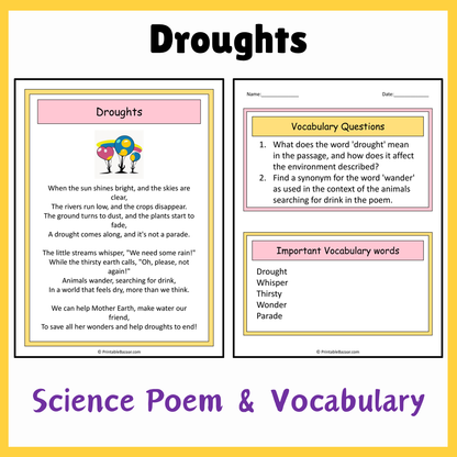 Droughts | Science Poem Reading Comprehension Activity