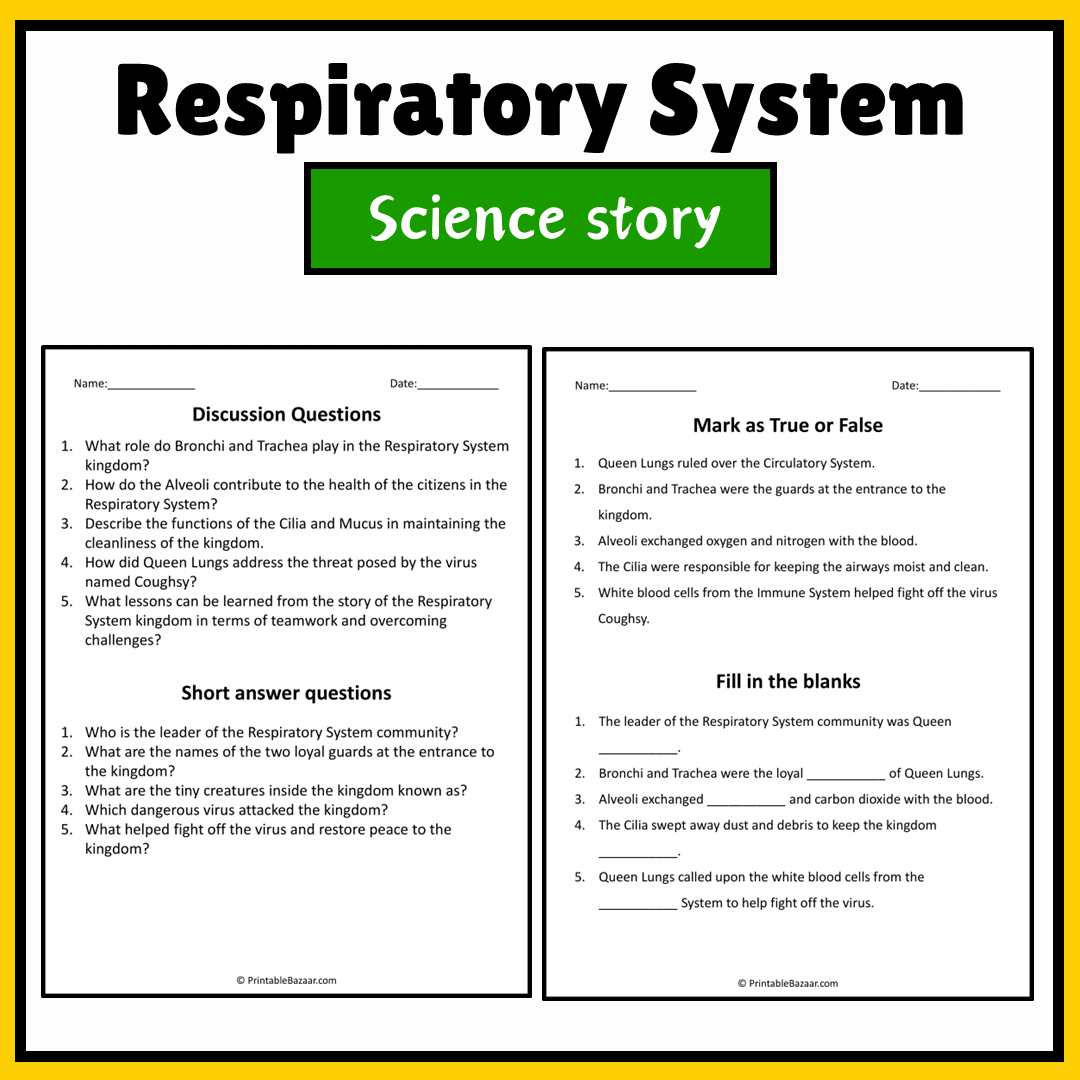 Respiratory System | Science Story Reading Comprehension Activity