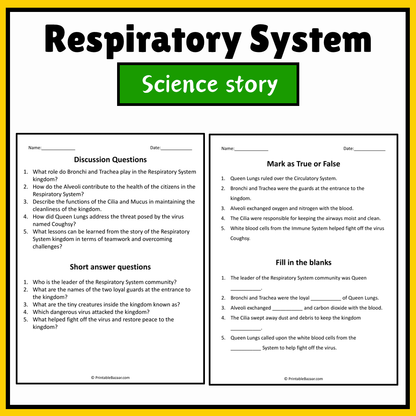 Respiratory System | Science Story Reading Comprehension Activity