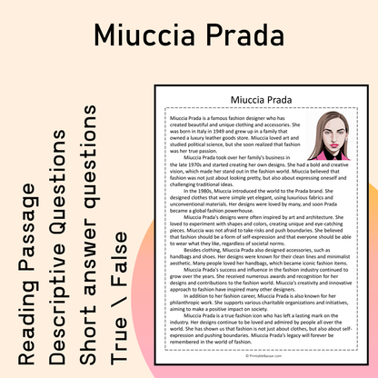 Miuccia Prada | Reading Comprehension Passage Printable Activity