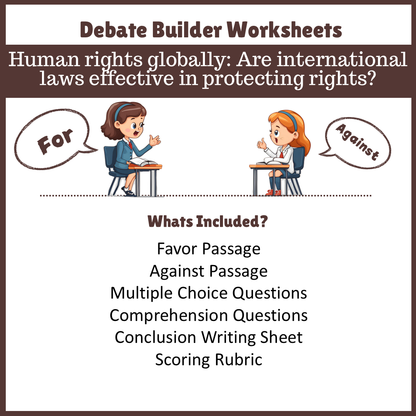 Human rights globally: Are international laws effective in protecting rights? | Favour and Against Worksheet Printable Activity