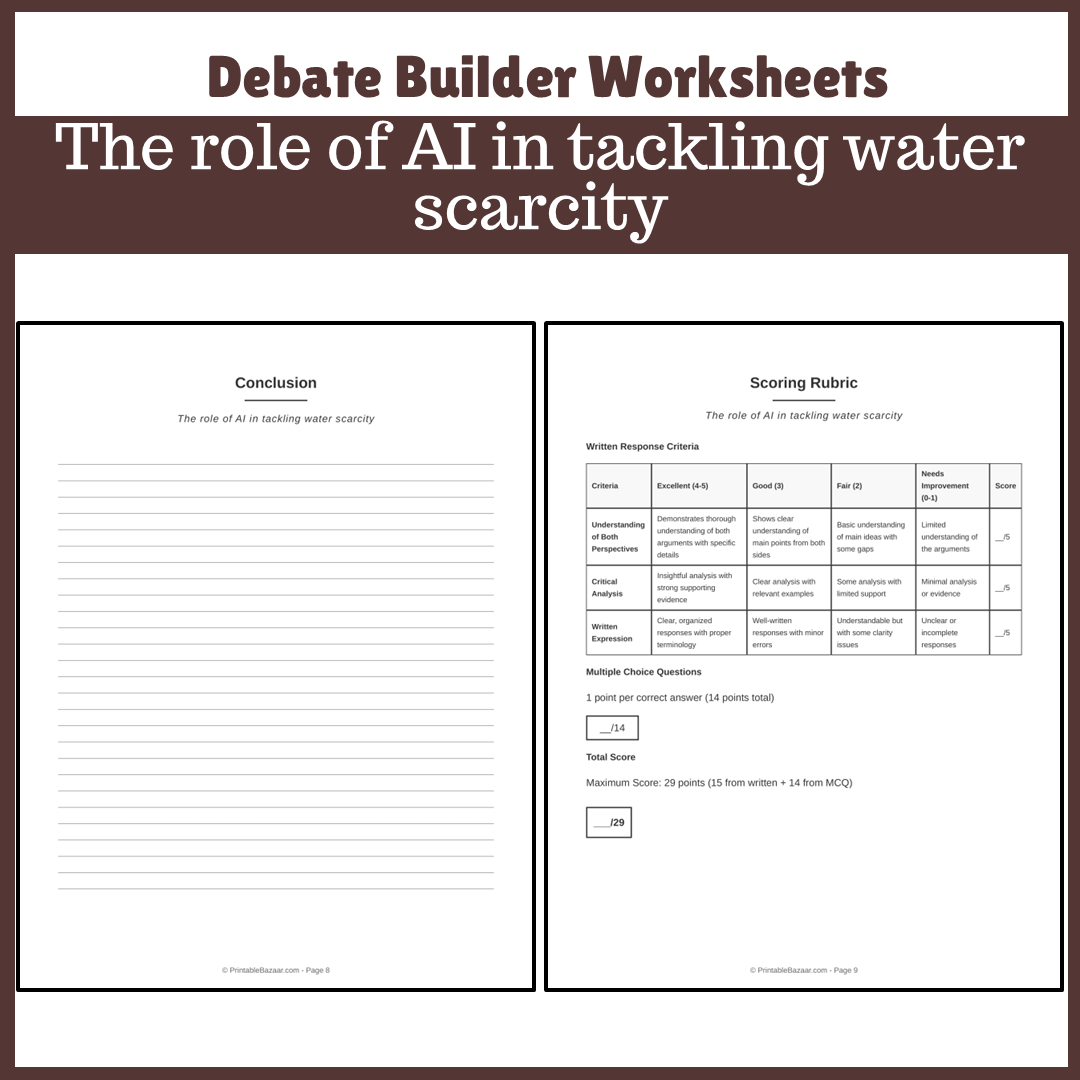 The role of AI in tackling water scarcity | Favour and Against Worksheet Printable Activity