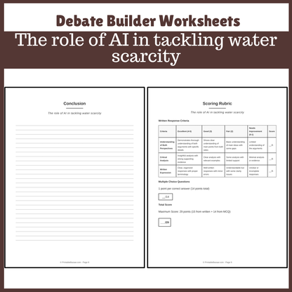 The role of AI in tackling water scarcity | Favour and Against Worksheet Printable Activity