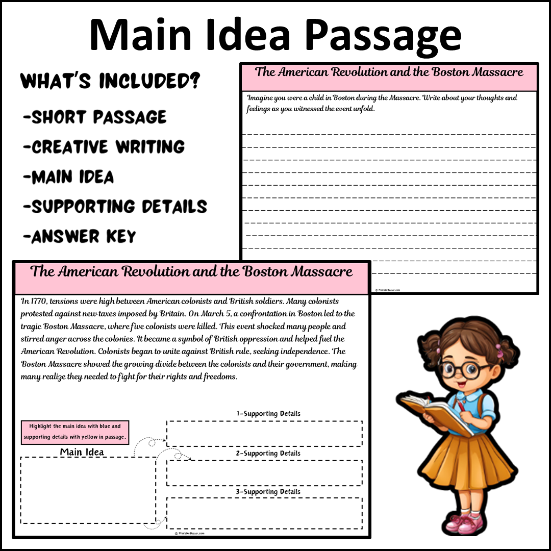 The American Revolution and the Boston Massacre | Main Idea and Supporting Details Reading Passage and Questions