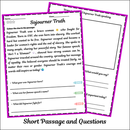 Sojourner Truth | Short Reading Comprehension Creative Worksheet