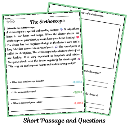 The Stethoscope | Short Reading Comprehension Creative Worksheet