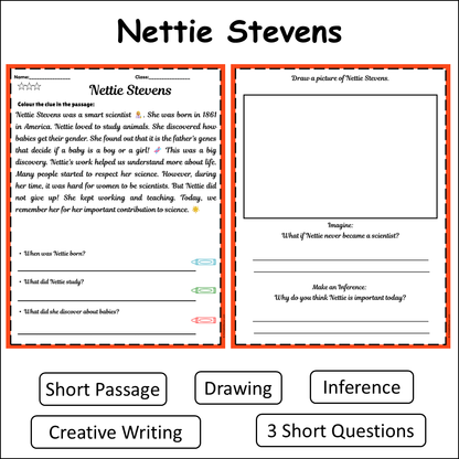 Nettie Stevens | Short Reading Comprehension Creative Worksheet