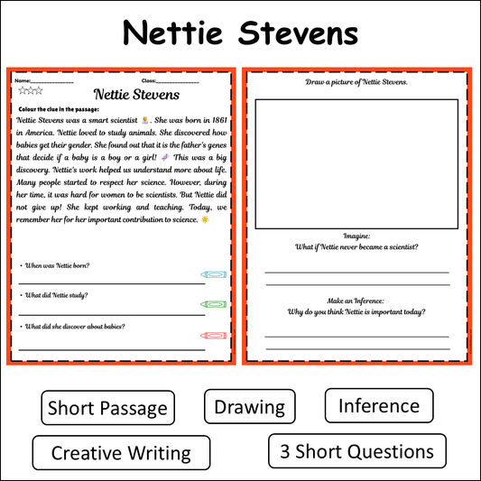 Nettie Stevens | Short Reading Comprehension Creative Worksheet