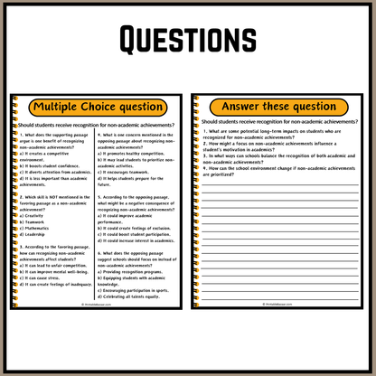 Should students receive recognition for non-academic achievements? | Debate Case Study Worksheet