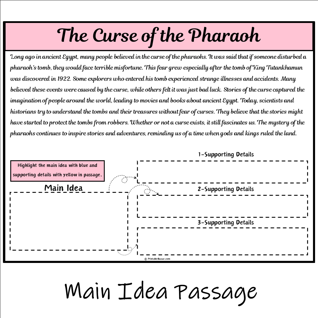 The Curse of the Pharaoh | Main Idea and Supporting Details Reading Passage and Questions