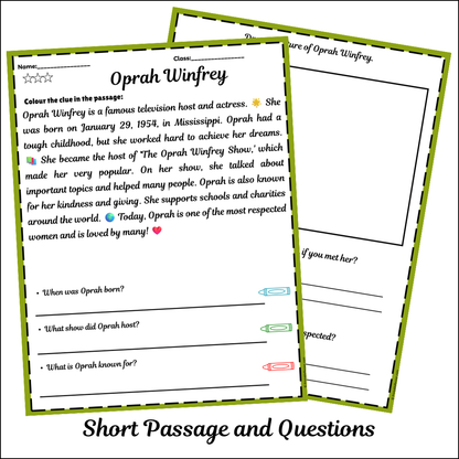 Oprah Winfrey | Short Reading Comprehension Creative Worksheet