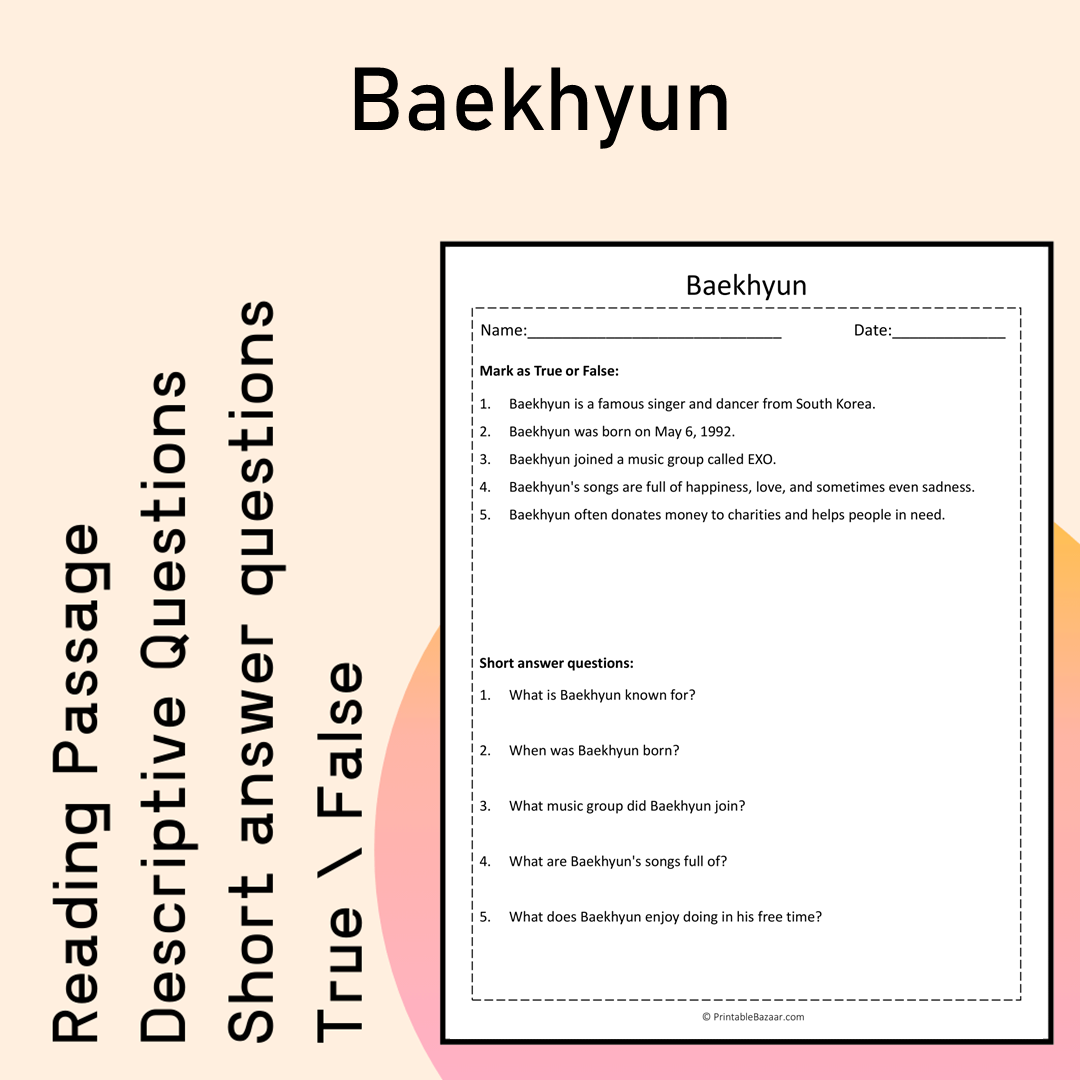 Baekhyun | Reading Comprehension Passage Printable Activity
