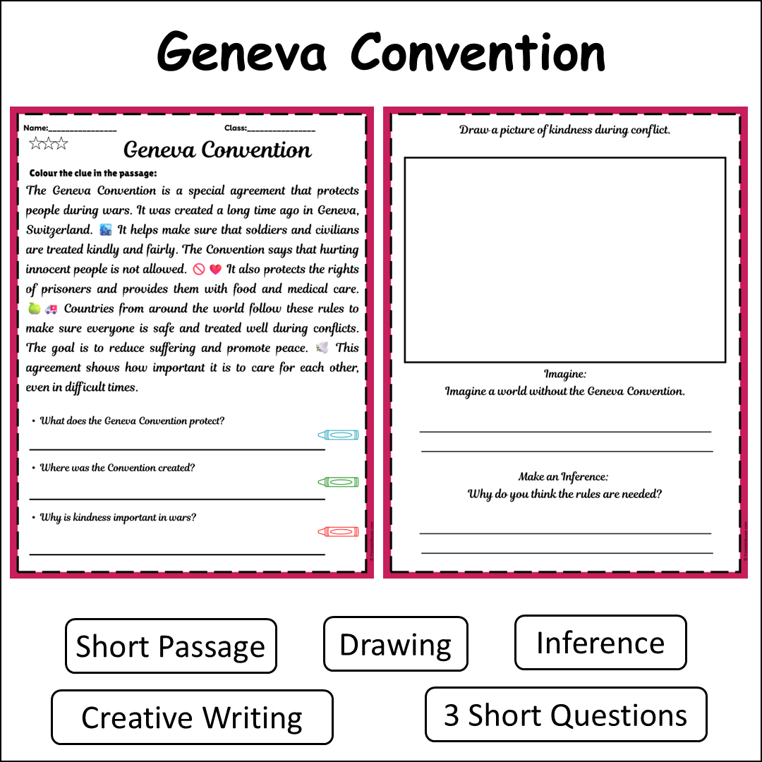Geneva Convention | Short Reading Comprehension Creative Worksheet
