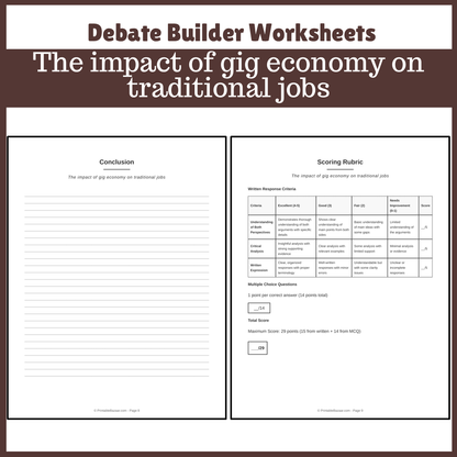 The impact of gig economy on traditional jobs | Favour and Against Worksheet Printable Activity