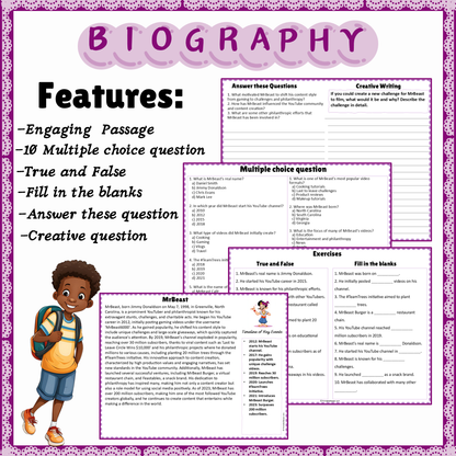 MrBeast | Biography Reading Comprehension and Questions Worksheet