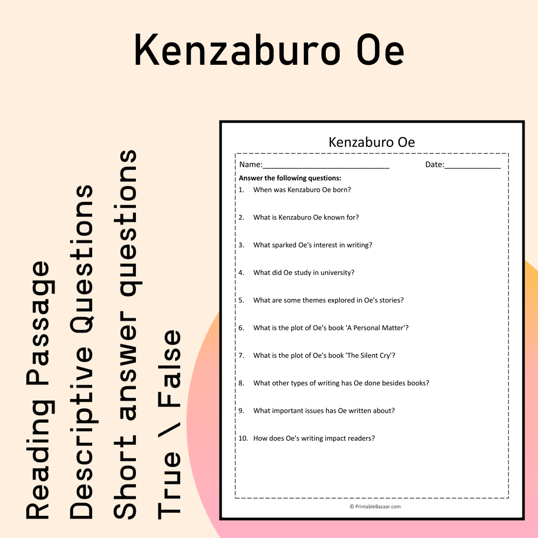 Kenzaburo Oe | Reading Comprehension Passage Printable Activity