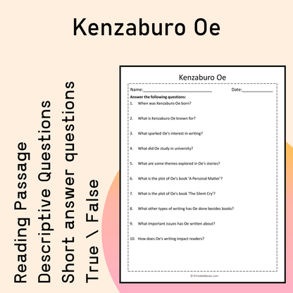 Kenzaburo Oe | Reading Comprehension Passage Printable Activity