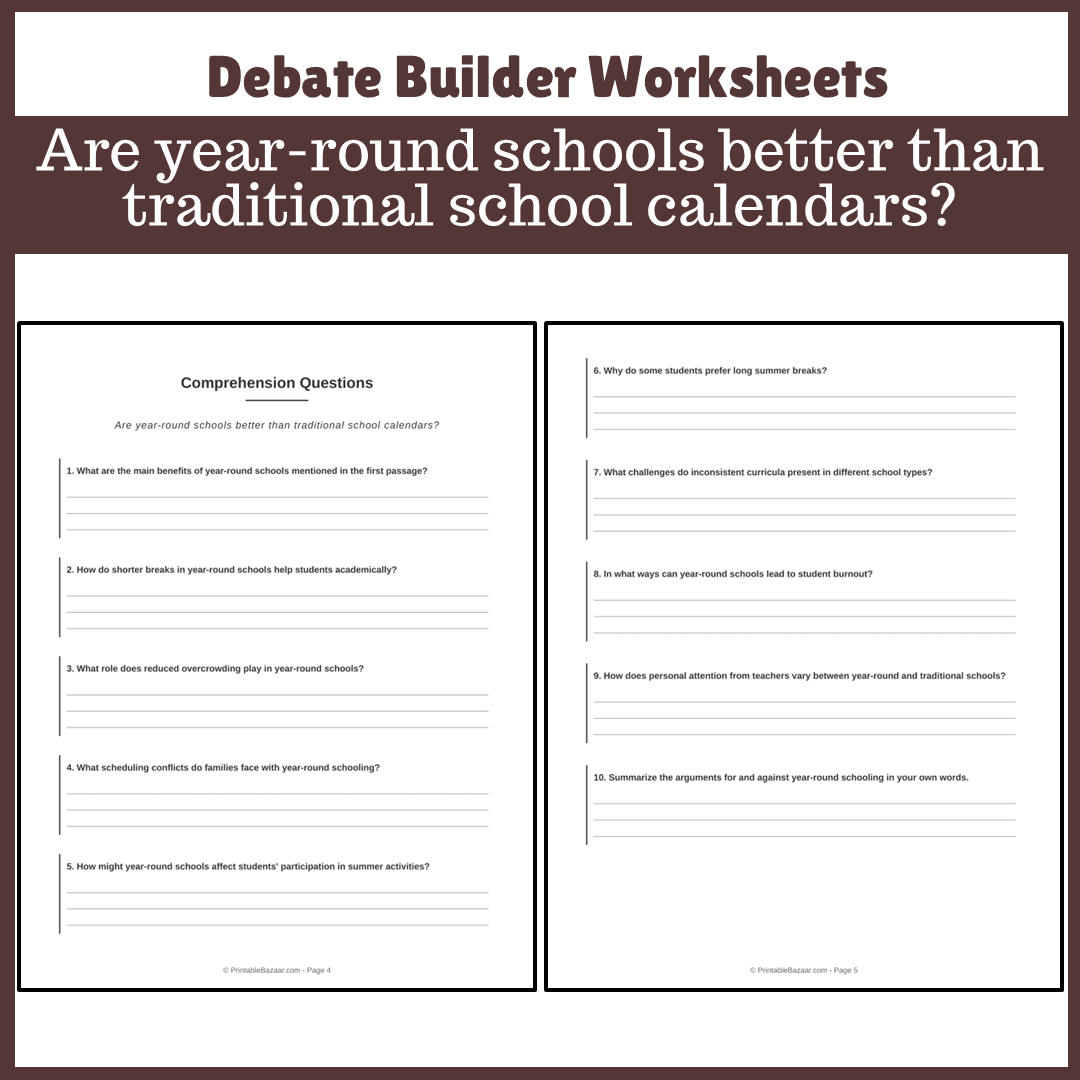 Are year-round schools better than traditional school calendars? | Favour and Against Worksheet Printable Activity