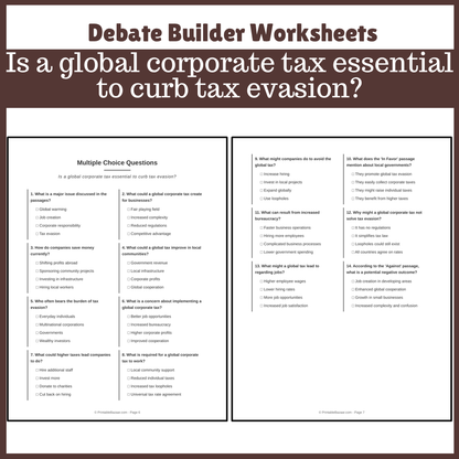 Is a global corporate tax essential to curb tax evasion? | Favour and Against Worksheet Printable Activity