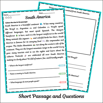 South America | Short Reading Comprehension Creative Worksheet