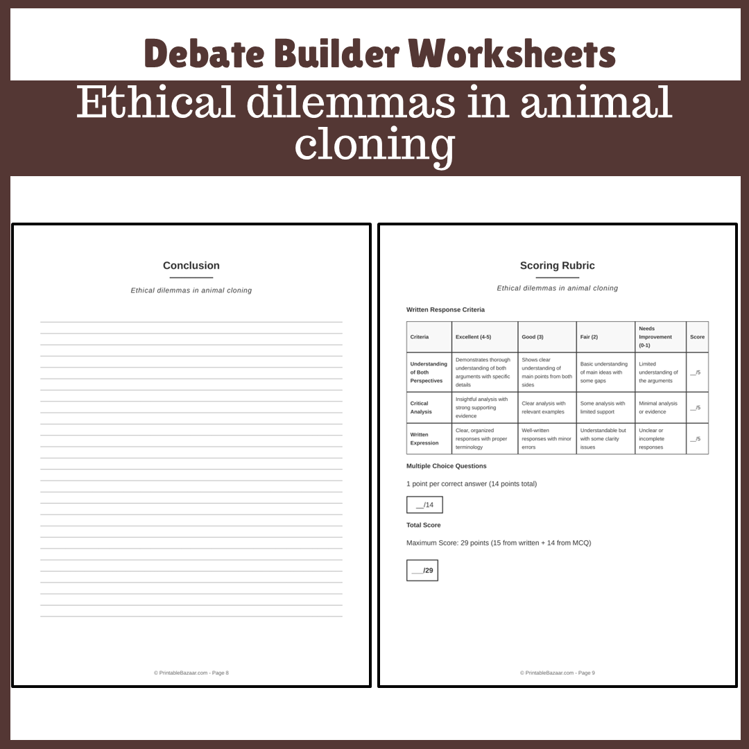 Ethical dilemmas in animal cloning | Favour and Against Worksheet Printable Activity