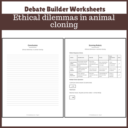 Ethical dilemmas in animal cloning | Favour and Against Worksheet Printable Activity