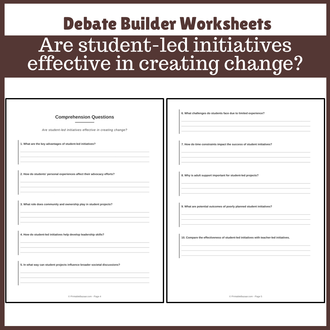 Are student-led initiatives effective in creating change? | Favour and Against Worksheet Printable Activity