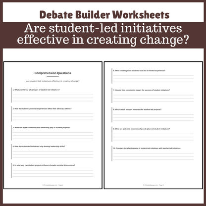 Are student-led initiatives effective in creating change? | Favour and Against Worksheet Printable Activity
