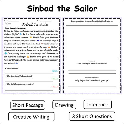 Sinbad the Sailor | Short Reading Comprehension Creative Worksheet