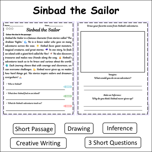 Sinbad the Sailor | Short Reading Comprehension Creative Worksheet