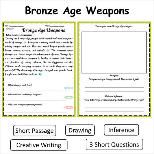 Bronze Age Weapons | Short Reading Comprehension Creative Worksheet