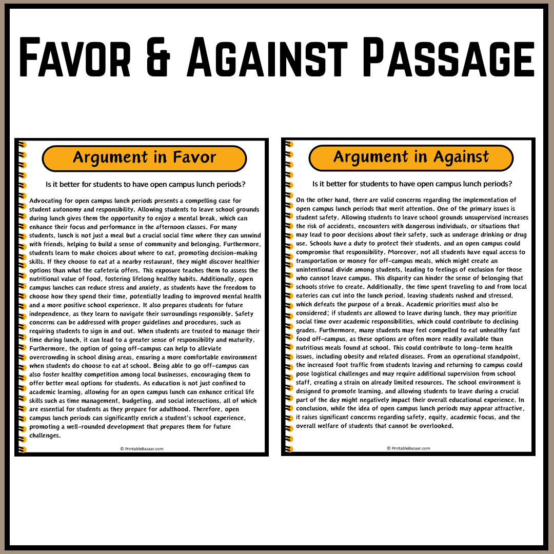 Is it better for students to have open campus lunch periods? | Debate Case Study Worksheet