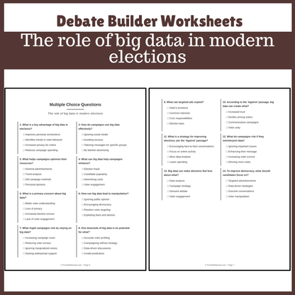 The role of big data in modern elections | Favour and Against Worksheet Printable Activity