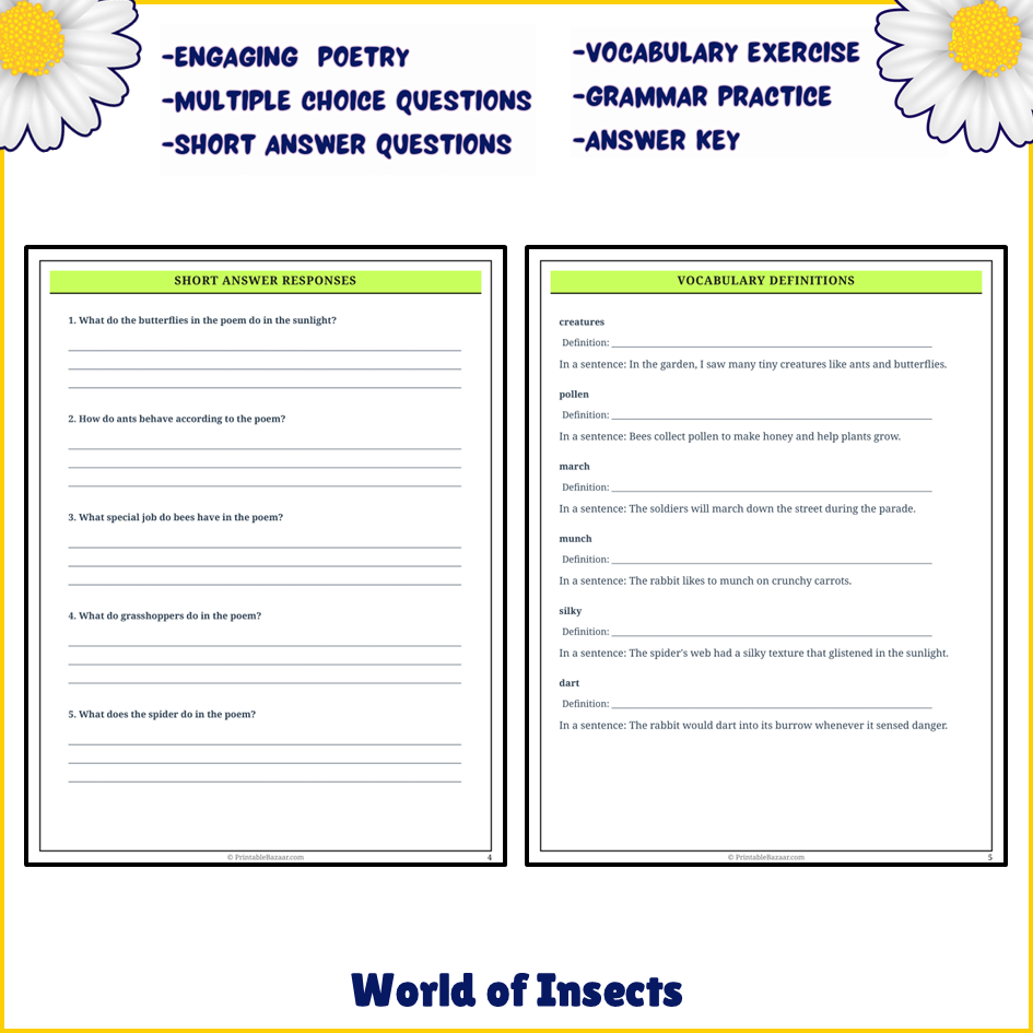 World of Insects | Poem Grammar Worksheet Printable Activity