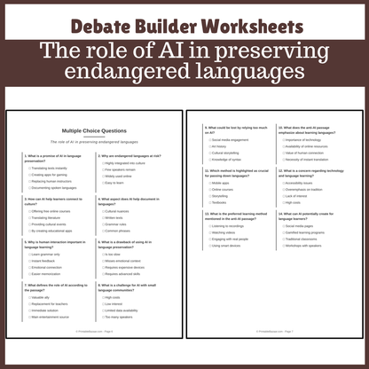 The role of AI in preserving endangered languages | Favour and Against Worksheet Printable Activity