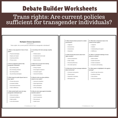 Trans rights: Are current policies sufficient for transgender individuals? | Favour and Against Worksheet Printable Activity