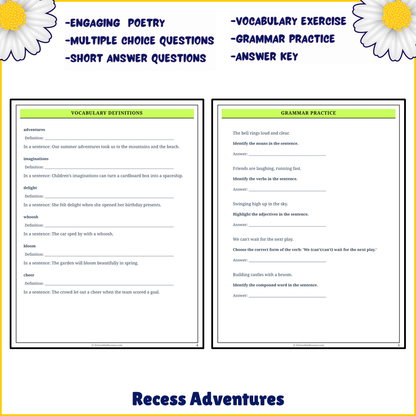 Recess Adventures | Poem Grammar Worksheet Printable Activity