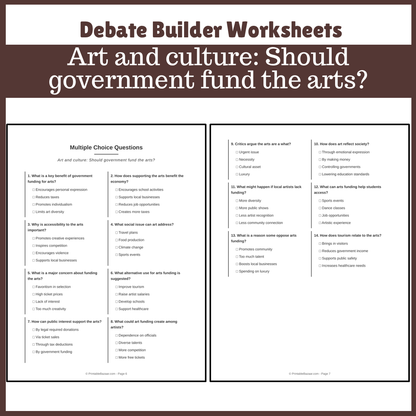 Art and culture: Should government fund the arts? | Favour and Against Worksheet Printable Activity