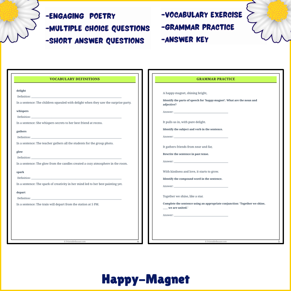 Happy-Magnet | Poem Grammar Worksheet Printable Activity