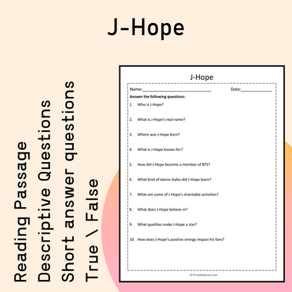 J-Hope | Reading Comprehension Passage Printable Activity