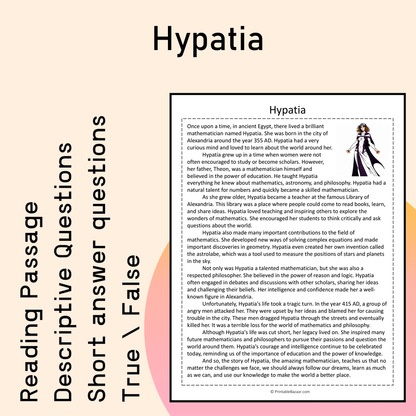Hypatia | Reading Comprehension Passage Printable Activity