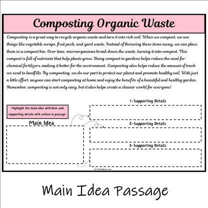 Composting Organic Waste | Main Idea and Supporting Details Reading Passage and Questions