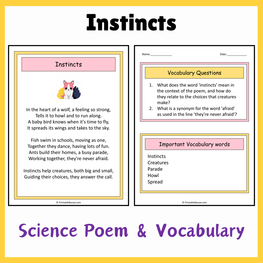 Instincts | Science Poem Reading Comprehension Activity