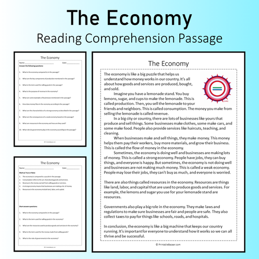 The Economy | Reading Comprehension Passage Printable Worksheet