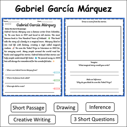 Gabriel García Márquez | Short Reading Comprehension Creative Worksheet