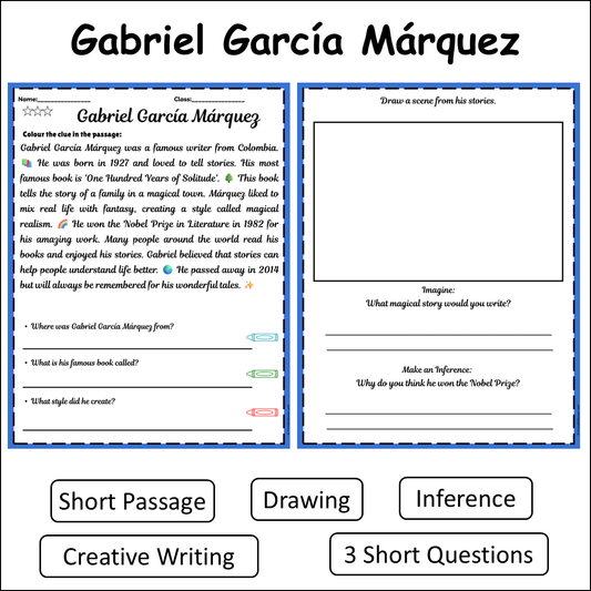 Gabriel García Márquez | Short Reading Comprehension Creative Worksheet
