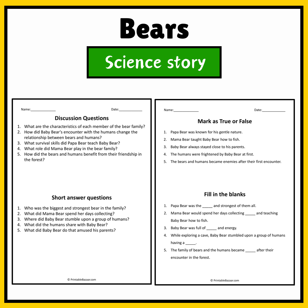 Bears | Science Story Reading Comprehension Activity