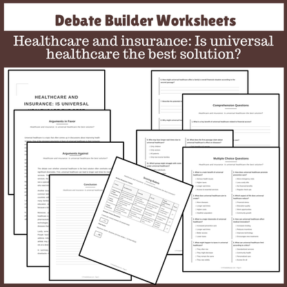 Healthcare and insurance: Is universal healthcare the best solution? | Favour and Against Worksheet Printable Activity