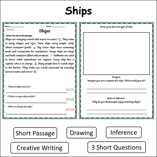 Ships | Short Reading Comprehension Creative Worksheet